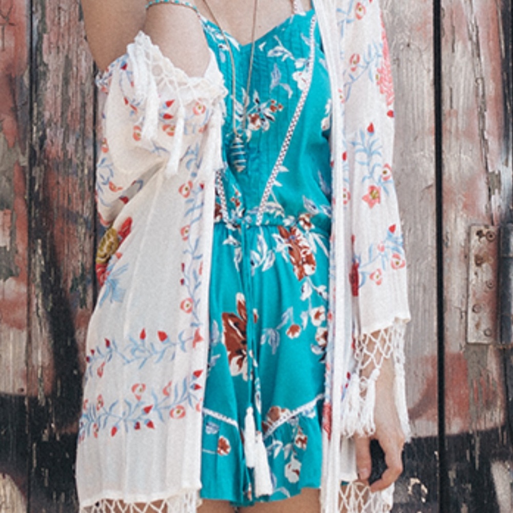 Arnhem Clothing Floral Robe duster - White and Blue Aus